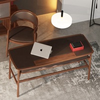 Nouveau bureau d'écriture en bois massif de style chinois avec tiroir et rangement, surface en cuir de luxe, finition en noyer, bureau d'ordinateur en bois pour le bureau