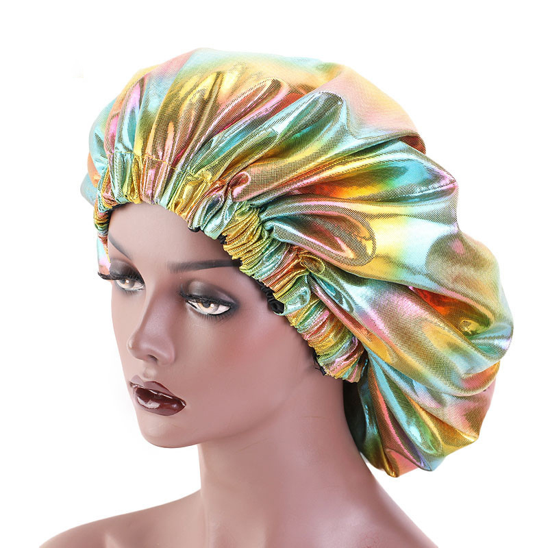 Tendance 2021 100% Soie Cheveux Réglable Double Couche Ankara Satin Grande Laser Bonnets Avec Bande Élastique Faible Quantité M