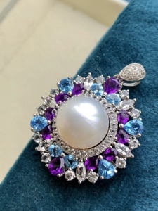 Collection de pendentifs et bagues en argent sterling S925 plaqué or avec perles naturelles de Tahiti des mers du Sud, incrustations multi-gemmes, cadeau de luxe raffiné - Product Image 4