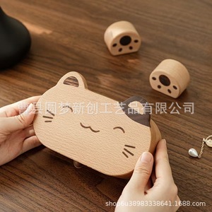 Cross-border wooden lucky <b>cat</b> jewelry box, new and exquisite portable wooden <b>ring</b> and necklace jewelry box. - Product Image 2