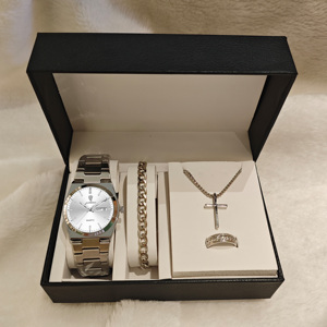 Montre Gohuos 8807 de haute qualité pour homme, montre de luxe lumineuse, étanche, avec calendrier, ensemble de 5 pièces avec collier, bague et bracelet - Product Image 1