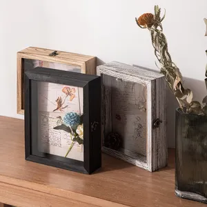 MultiFunctional Movable Wall Mounted Art Wooden Shadow Box Frame Home Deco Wall Lock DIY Flowers Picture Frame