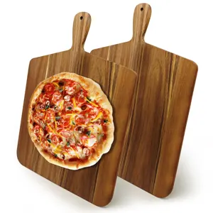 2 adet akasya ahşap Pizza kabuğu kesme tahtası peynir kürek kurulu
