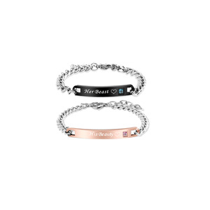 Bracelet vierge en acier inoxydable plaqué or 18 carats PVD, bracelet de couple, cadeau Saint-Valentin, chaîne gravable avec couronne, cœur et zircon - Product Image 5