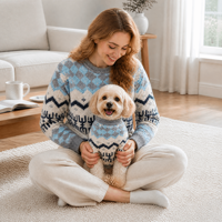 Set Rajutan Anjing dan Pemilik yang Serasi, Motif Argyle Geometris Nordic Fair Isle, Grosir Custom ODM OEM, Sweater Hewan Peliharaan Musim Dingin