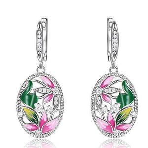 Orecchini pendenti floreali alla francese, eleganti orecchini pendenti ovali smaltati, gioielli romantici di San Valentino per donna - Product Image 1