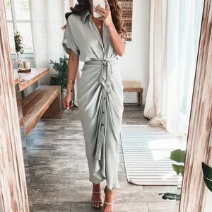 Summer Fashion Design Sexy Dress for Women Short Sleeve High Waist Irregular Dress Female A Line Long Dress Hot Sale