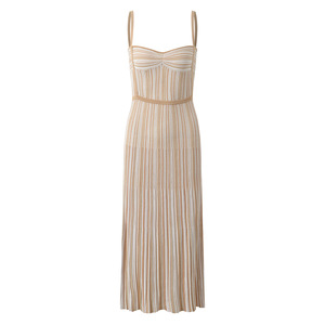 Nuovo Stile Abito Lungo in <span class=keywords><strong>Maglia</strong></span> con Contrasto di Colore, Elegante, Senza Maniche, Traspirante, Silhouette Dritta in Viscosa - Product Image 1
