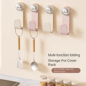 Support mural de rangement de cuisine sans perçage pour couvercles de casseroles rotatifs et planches à découper, avec support pour ustensiles de cuisine - Product Image 2