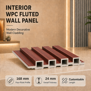Pannello murale scanalato MORLENX in WPC effetto legno <span class=keywords><strong>rosso</strong></span> per rivestimenti decorativi interni, pareti d'accento e interni di hotel - Product Image 1