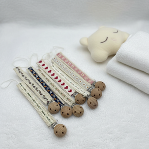 Clip <span class=keywords><strong>Portaciuccio</strong></span> Personalizzato in Cotone con Clip in Legno, Catenella <span class=keywords><strong>Portaciuccio</strong></span> in Tessuto Morbido per Neonati e Lattanti - Product Image 1