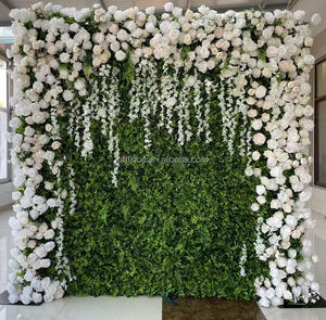 <span class=keywords><strong>A50</strong></span> Décoration extérieure de salon de mariage Faux mur d'herbe verte blanche Rideau mural en <span class=keywords><strong>rose</strong></span> artificielle 3D en tissu enroulé avec fleurs Toile de fond murale - Product Image 1
