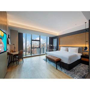 Commercial Hotel Bed Durable Wood Veneer Bed Frame & Mattress Sets with <b>Headboard</b> for 3 Star Hotel Guest Room Projects - Product Image 5