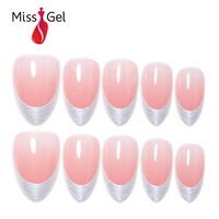 32 faux ongles en ABS rose ombré, texture nacrée, style French, flexibles, couvrance totale, personnalisables et réutilisables