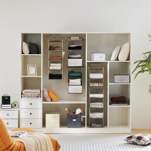 Hanging Closet Organizer 5 <b>Shelf</b> Beige Non Woven Fabric Storage <b>Shelves</b> For Bedroom Neatening - Product Image 2