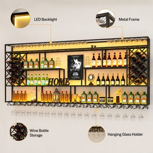Portabottiglie da Parete a LED Personalizzato, <span class=keywords><strong>Scaffali</strong></span> in Ferro Industriale, Vetrina per Sala da Pranzo, Espositore per Bottiglie di Vino per Bar e Hotel - Product Image 4