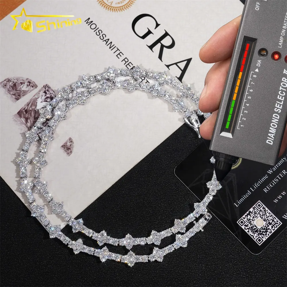 Worldwide Shipping Solid S925 Gold Plated 3mm Cross Hip Hop Jewelry Necklace VVS D Color Moissanite Diamond Tennis Chain