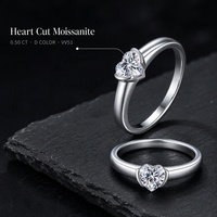 Cincin Pertunangan Wanita Minimalis Berlian Moissanite 0.5CT D VVS1 Perak Sterling 925 Model Hati Romantis Ramping