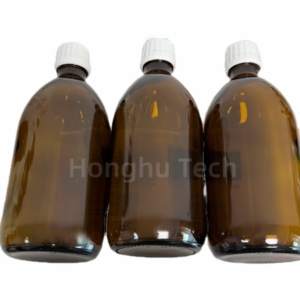 NUEVO, Botella de Vidrio Cilíndrica NEOS de 16 oz, Botellas Redondas de 473 ml Color Ámbar con Tapa de Rosca Azul, Juego Completo - Product Image 1