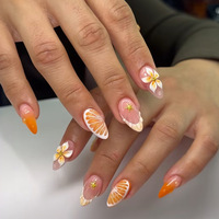 24 Buah Kuku Palsu 3D Motif Buah Almond dan Bunga 3D, Gaya Eropa dan Amerika, Grosir