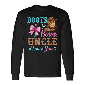 Boots Or Bows Uncle Loves You T-shirt à manches longues pour révélation du sexe de la famille - Product Image 2