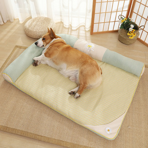 Summer Daisy Cooling Dog <b>Bed</b> Rectangle Polyester Fiber Pet Mat For Dog Washable Two Sides - Product Image 1