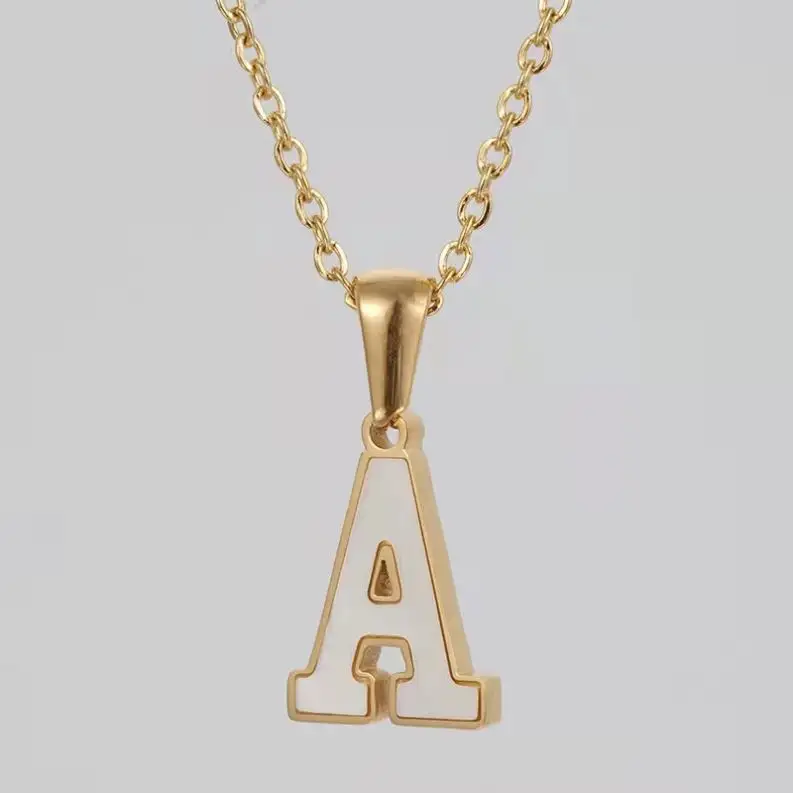 Stainless Steel 26 Alphabet Letter Charm Pendant Necklaces Initial Rectangle Charm Chain Necklace For Women