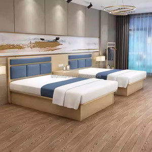Custom Wholesale Price Hotel Bedroom Set King Queen Size Wooden <b>Platform</b> <b>Bed</b> <b>Frame</b> With Headboard & Nightstands For 3 Star Hotel - Product Image 1