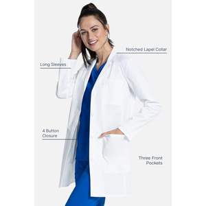 Camice Bianco Professionale da Donna per Medici e Infermieri, con Colletto a Risvolto, Maniche Lunghe e Tasche, Uniforme Ospedaliera - Product Image 4