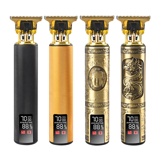 Professional Vintage Waterproof Hair Trimmer T9 Kit Cordless LCD Display Battery-Powered Stainless Steel 1200mAh Car & Hotel Use