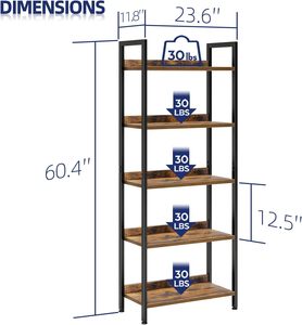 Bookshelf, 5 Tier Bookshelves, Home Office Bookcase Shelf <b>Storage</b> Organizer,Standing <b>Storage</b> <b>Shelving</b> <b>Unit</b> for Bedroom - Product Image 3