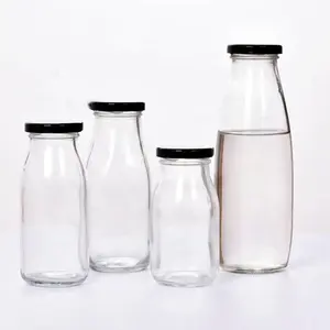 Многоразовая прозрачная 200 мл 250 мл 500 мл круглая стеклянная бутылка для молока 1 литровая стеклянная бутылка для питья с металлической крышкой для сока молочного напитка