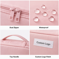 Bolsa de Cosméticos Tejida Verde Menta OEM, Bolsa de Aseo Portátil para Mujer, de Gran Capacidad, Organizador de Viaje Compacto de Nailon y Poliéster