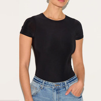 Body décontracté en coton à col rond et manches courtes pour femme, coupe ajustée, couleur unie, style t-shirt personnalisé