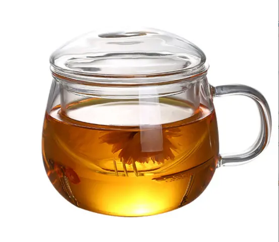 Glas-Tee tasse Hitze beständiger Aufguss becher Filter Flower Tea tasse mit Deckel