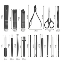 Ensemble de manucure professionnel de 16 pièces en acier inoxydable noir mat, kit de coupe-ongles, outils de soin des ongles avec pochette