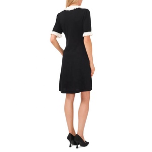 Comprar vestidos negros Cuello blanco Botones de perlas de imitación Puños acampanados <span class=keywords><strong>Black</strong></span> <span class=keywords><strong>Friday</strong></span> Special Vestido Polo de manga corta de algodón para mujer - Product Image 2