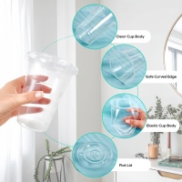 Gobelet portable en PP de 1000 ml avec poignée, transparent, de qualité alimentaire, seau rond pour thé au lait et jus, écologique et jetable, avec logo personnalisé