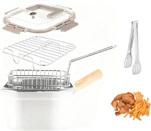 Nouvelle friteuse carrée multifonctionnelle en acier inoxydable, panier de lavage et passoire à légumes avec poignée en bois - Product Image 2