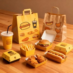 Ensemble d'emballages alimentaires biodégradables écologiques personnalisés, sacs en papier kraft et boîtes à salade pour la <span class=keywords><strong>livraison</strong></span> de repas verts dans les restaurants - Product Image 6