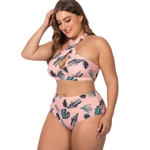 Biquíni feminino push up com cintura alta, roupa de banho push up com duas peças, preto e rosa, plus size, moda praia, 2020