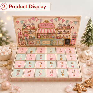 Boîte de calendrier de l'avent Pink Candy Shop 24 jours avec découpe de précision en carton imprimé et inserts personnalisés - Product Image 4