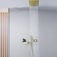 Système de douche thermostatique en or brossé de luxe - Mélangeur encastré en laiton à 3 voies avec pomme de douche pluie de 10 pouces, massage et jet doux