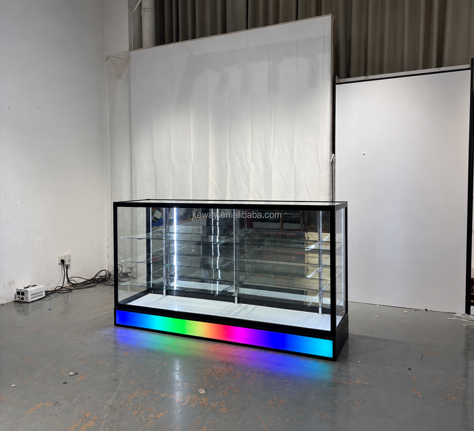 Custom 72 Inch RGB LED Glass Display Counter Lockable Retail Showcase ...