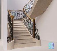 Luxuriöse Australische Standard-Schmiedeeisen-Treppe mit Gebogenen Holzstufen, Stahlwange und Geländer