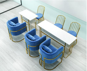 Gran oferta, precio barato, mesa de arte gris doble Nair, salón de belleza moderno, MESA DE MANICURA de uñas superior de mármol blanco con silla - Product Image 3