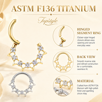 ASTM F136 Chirurgischer Titan-Stern-Quadrat-Zirkon-Clicker-Ring, doppelt verwendbar als Nasen- und Ohrreif für Damen, für den täglichen Gebrauch, Piercing-Schmuck