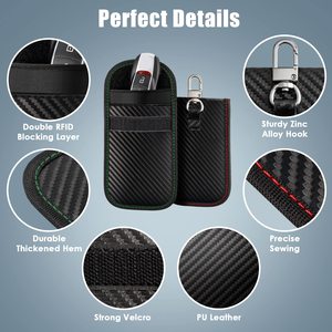 Compacto de fibra de carbono <span class=keywords><strong>Faraday</strong></span> Key Fob Protector PU de moda Car Key Wallets Bag con bloqueo de señal Pocket Size <span class=keywords><strong>Faraday</strong></span> Pouch - Product Image 6