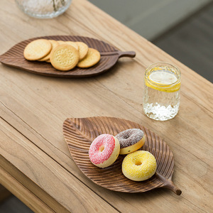 Walnut Wood Leaf Plate 30x12cm 30x18cm 38x15cm 48x18cm Handmade <b>Snack</b> <b>Tray</b> For Tea Coffee Party Serving - Product Image 2