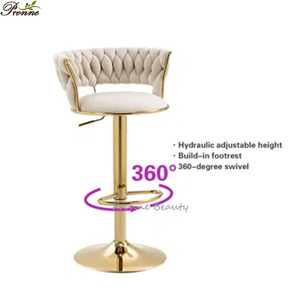 China Unique Design Beauty Salon Rattan <strong>Tall</strong> Adjustable Kitchen Chair Modern Velvet Swivel bar <strong>Stool</strong> - Product Image 2